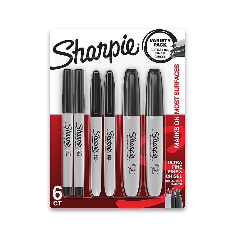 Sharpie Variety Pack Permanent Markers, Assorted Tips, Black, 6/Pack (2135318) image 1