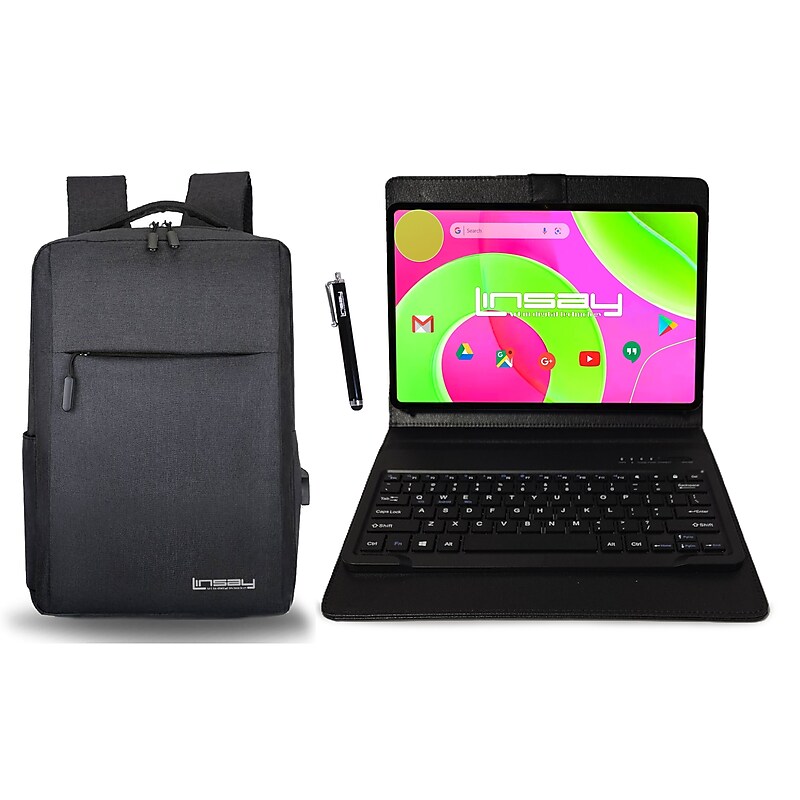 LINSAY 12" Octa Core Tablet, 8GB RAM, 256GB Storage, Android 14 Bundled with Black Keyboard Case, Backpack, Stylus Pen image 1