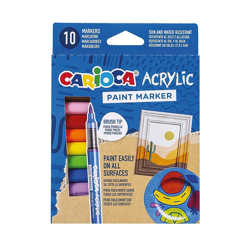 CARIOCA Water Based Acrylic Paint Marker, Brush Tip, Assorted Colors, 10/Set (CRA45281) image 1