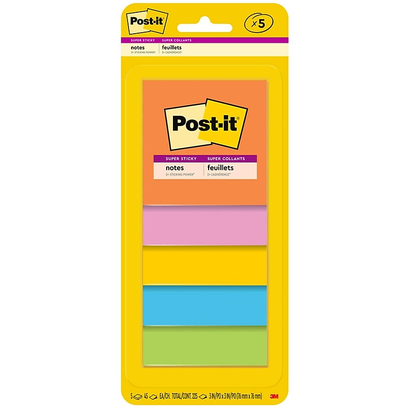 Post-it Super Sticky Notes, 3" x 3", Energy Boost Collection, 45 Sheets/Pad, 5 Pads/Pack (3321-5SSAU) image 1