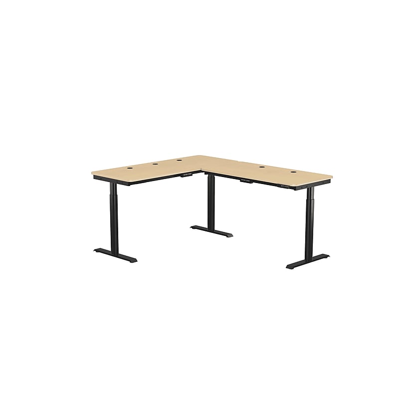 VersaDesk PowerLift 72"W Electric L-Shaped Adjustable Standing Desk, Maple/Black (PLLSD6072-BM-APP) image 1