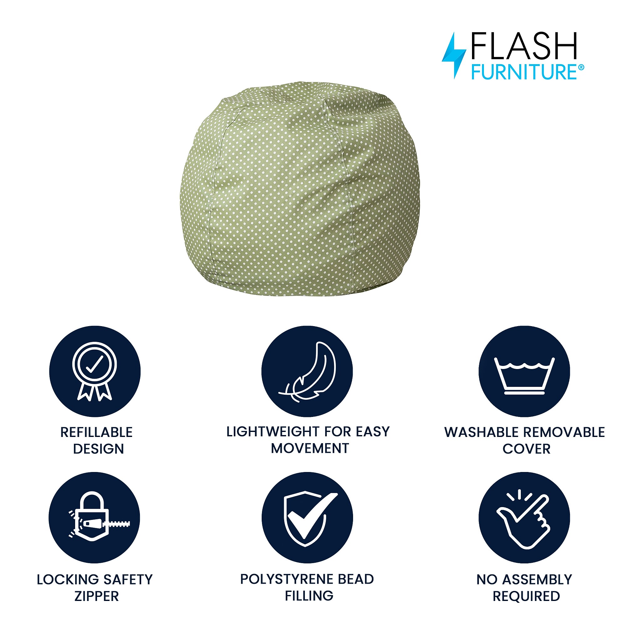 Flash Furniture Cotton Twill Small Dot Kid’s Bean Bag Chair, Green (DGBEANSMDTGN) Sansujyuku sansujyuku.com