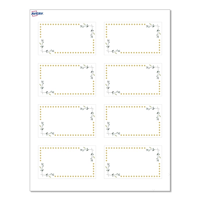 Avery Green Florals w/ Gold Dots Matte Blank Card, White, 80/Pack (S00-D2W) image 1