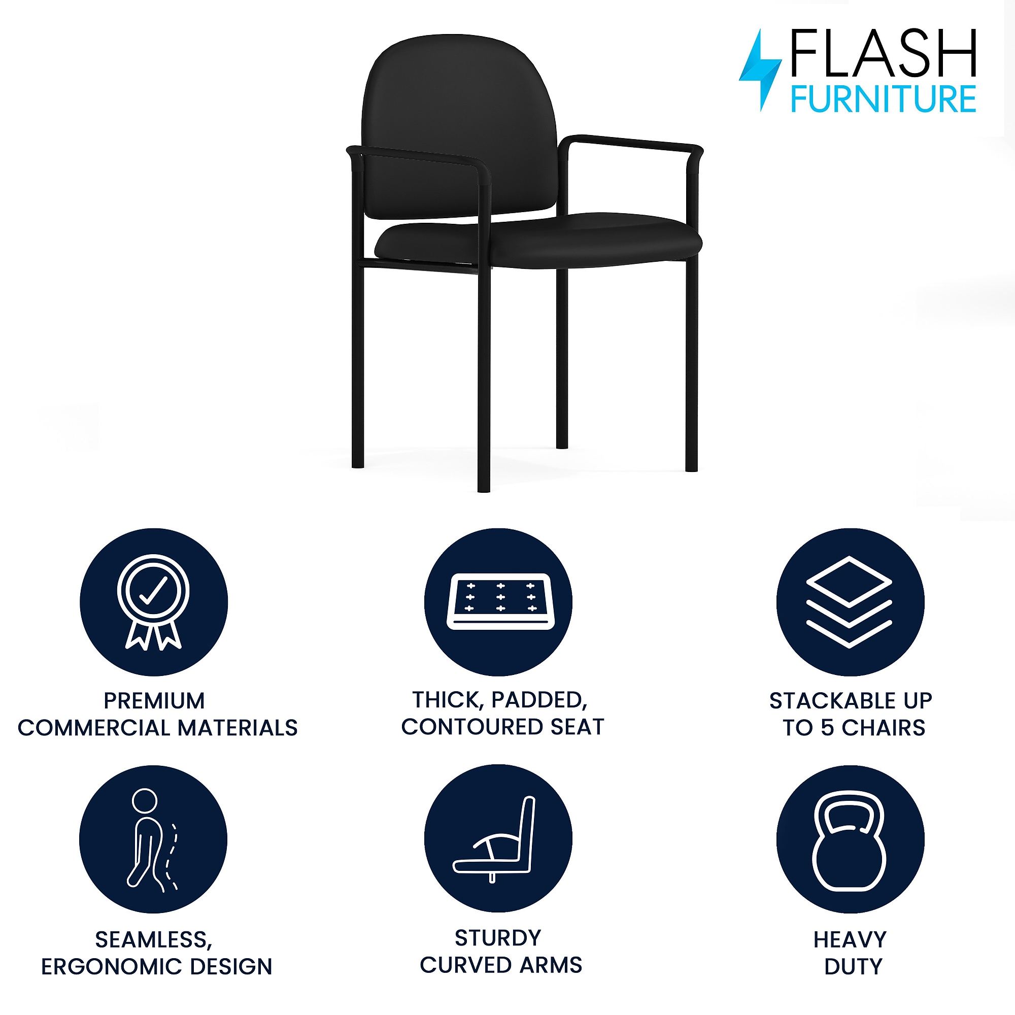 Flash Furniture Tiffany Vinyl Stackable Side Reception Chair with Arms, Black (BT5161VINYL) Sansujyuku sansujyuku.com