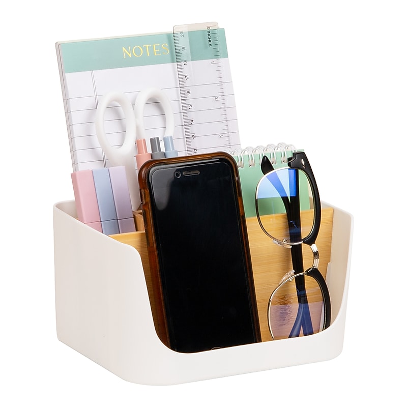 Mind Reader 5-Compartment Plastic Desk Organizer, White (SLORG-WHT) image 1