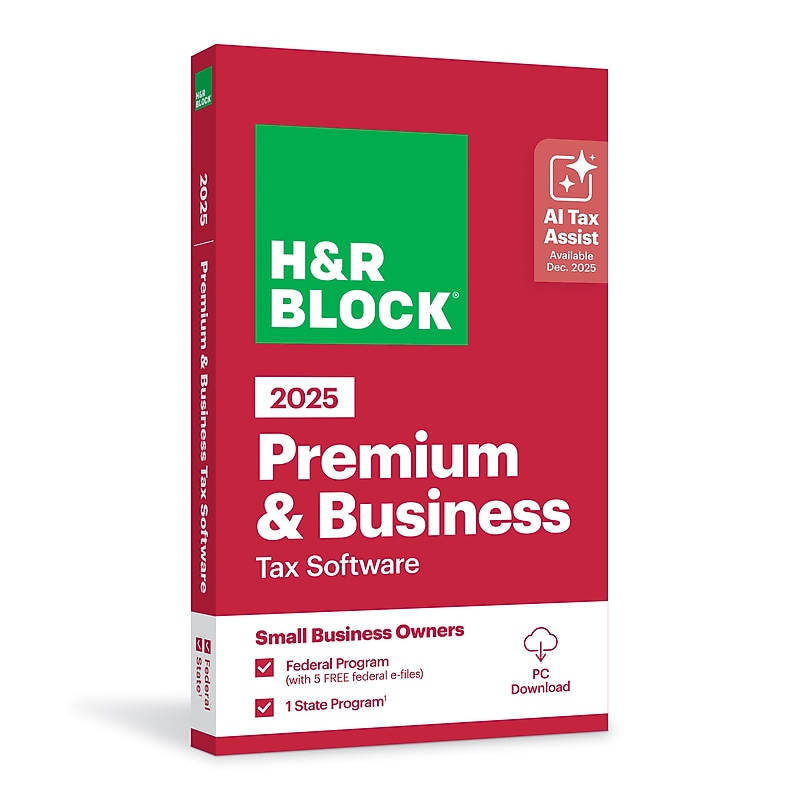 H&R Block 2025 Premium & Business Tax Software for 1 User, PC/Mac, Product Key Card (1116600-25) image 1