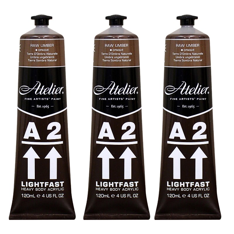 Chroma Atelier A2 Lightfast Acrylic Paint Tube, Raw Umber, 4 oz., 3/Bundle (CRM772-3) image 1