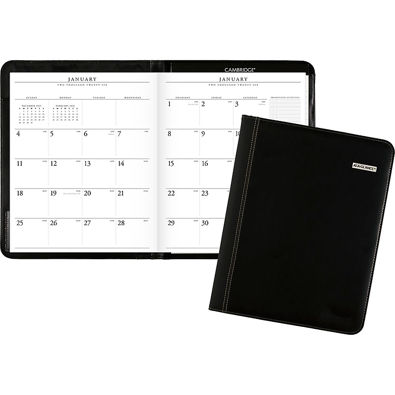 2026 AT-A-GLANCE Executive 9" x 11" Calendar Year Monthly Planner, Faux Leather Cover, Black (70-290-05-26) image 1