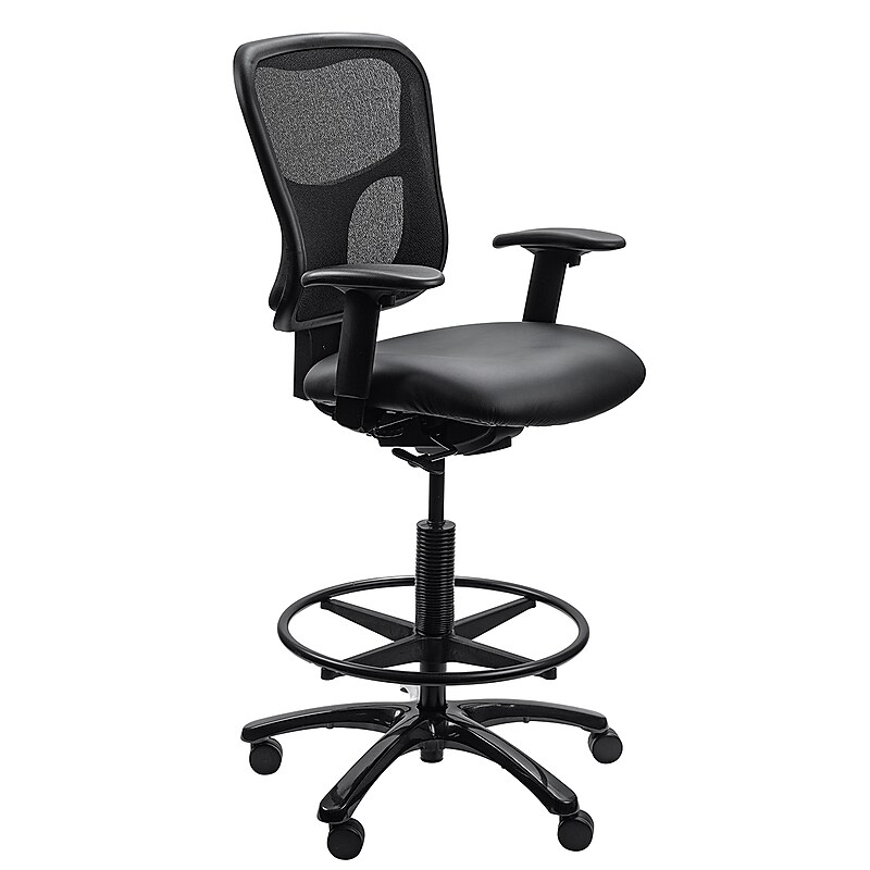Tempur-Pedic Vinyl Drafting Stool with Backrest and Footrest with Lumbar Support, Black (TP8200-DBLKV) image 1