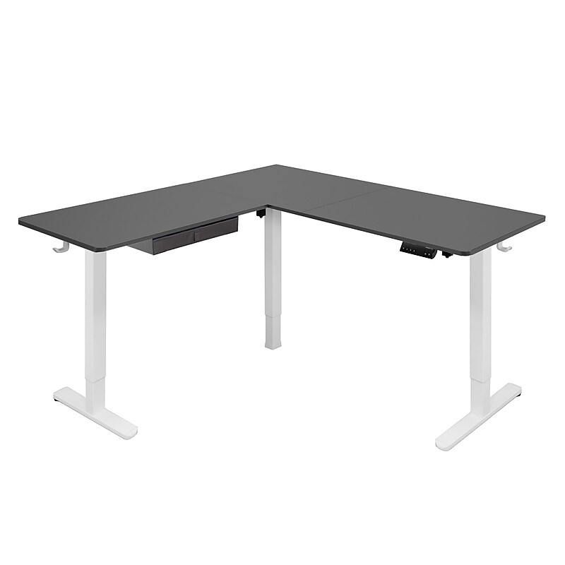 Mount-It! Large 63"W Electric Corner Adjustable Standing Desk, Black/White (MI-15016) image 1