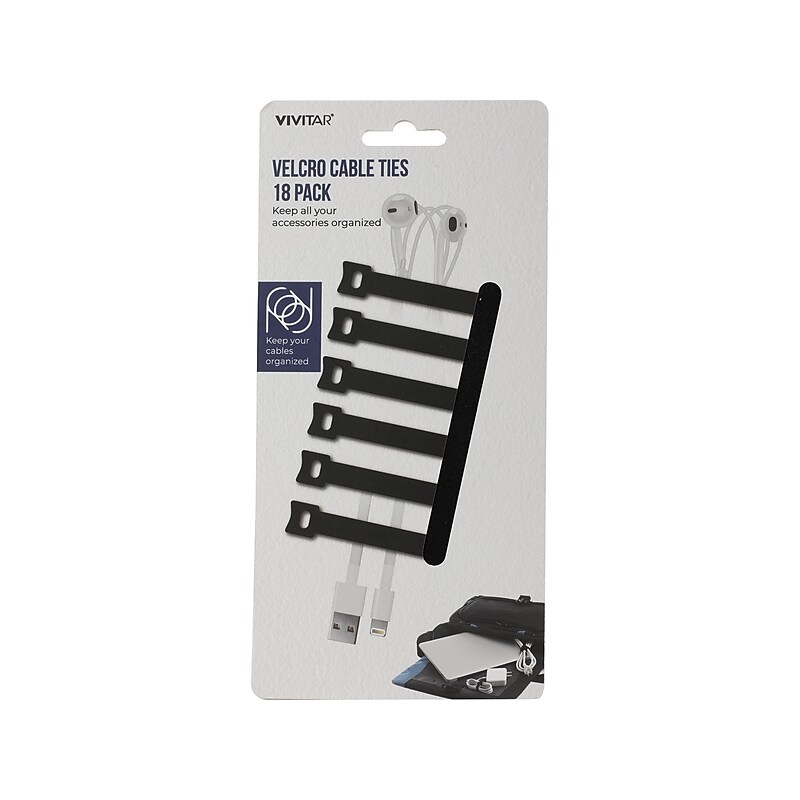 Vivitar Velcro Cable Tie, Black, 18/Pack (QUB3700BLKT3524) image 1