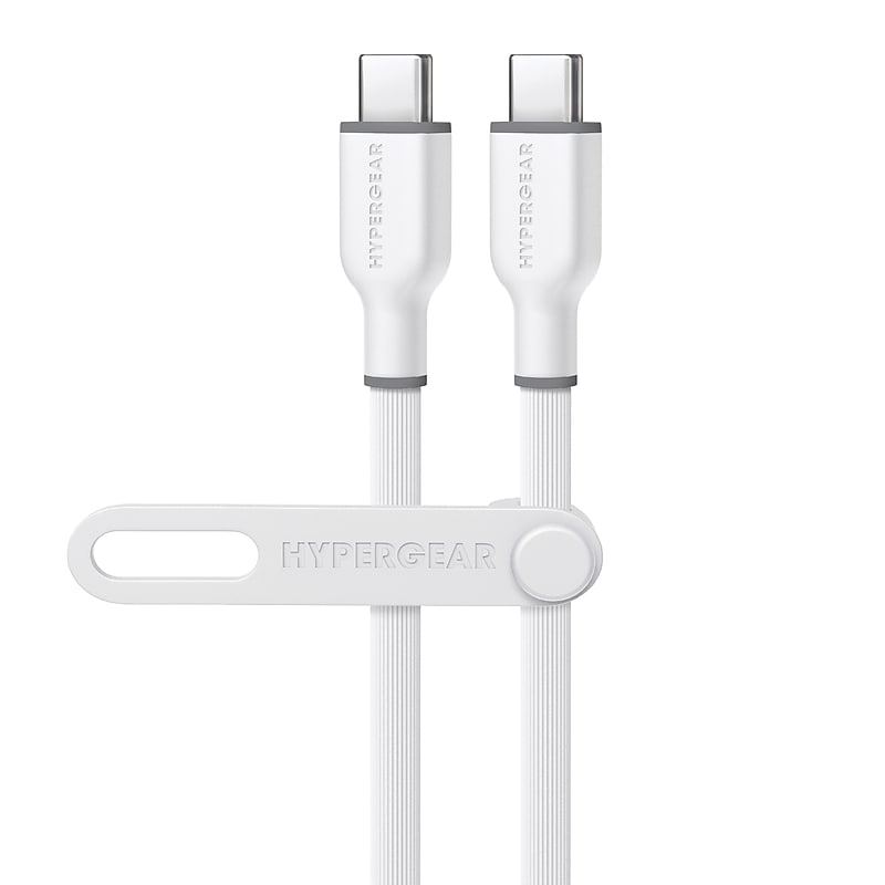 HyperGear Flexi Pro USB-C to USB-C Soft-Touch Silicone Fast Charge and Sync Cable, 15 ft., White (16054) image 1