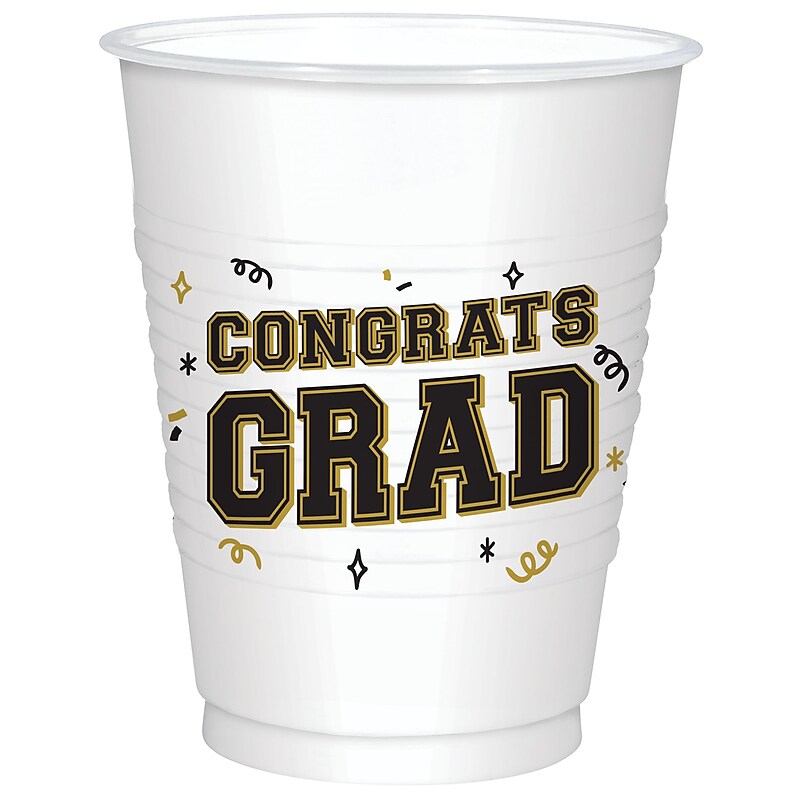Party City Congrats Grad Plastic Cup, 16 oz., Multicolored, 25/Pack (AM10050148-PC) image 1