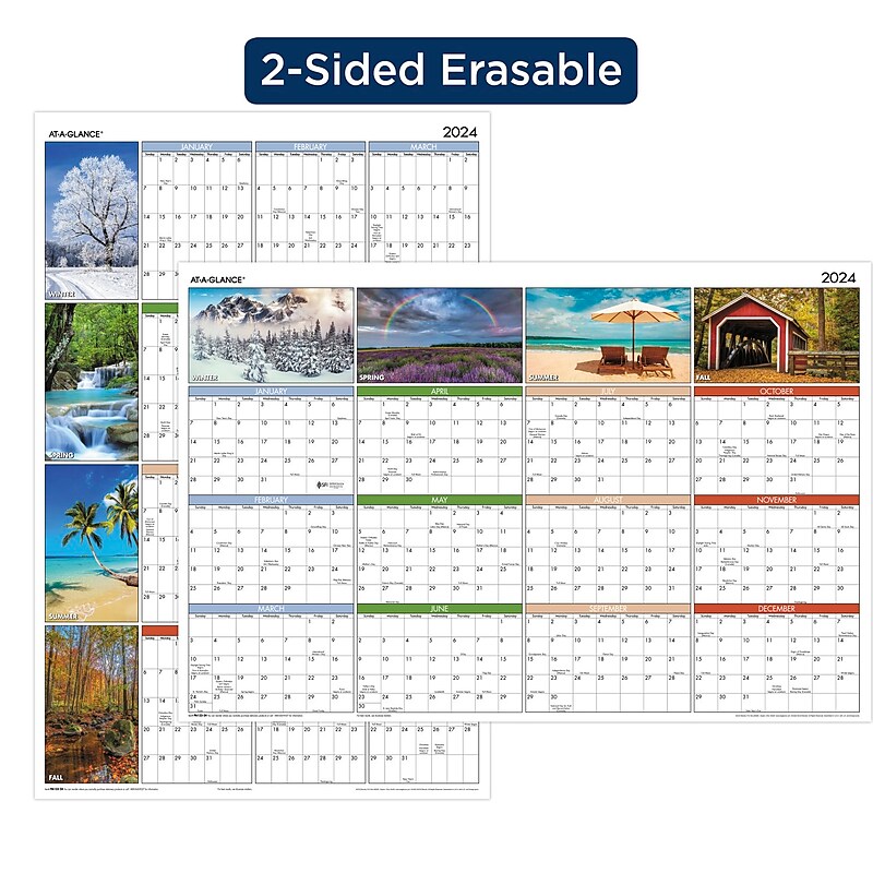 2024 AT-A-GLANCE Seasons in Bloom 36" x 24" Yearly Wet-Erase Wall Calendar, Reversible (PA133-24) image 1