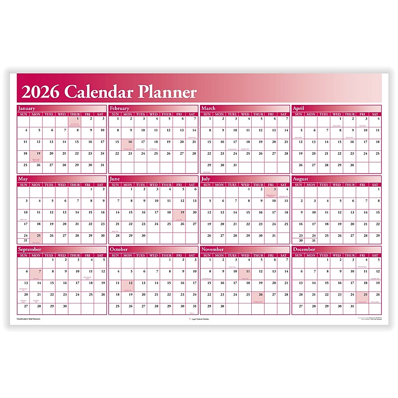 2026 ComplyRight Full Calendar Planner 36" x 24" Yearly Dry Erase Wall Calendar, Burgundy (J0056BU) image 1