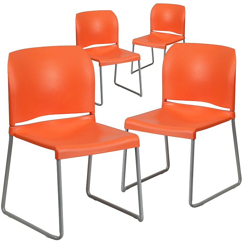 Flash Furniture HERCULES Series Plastic Contoured Stacking Chair, Orange, 4/Pack (4RUT238AOR) image 1