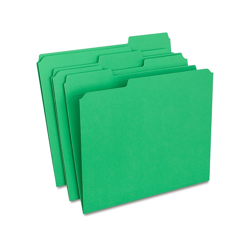 Staples Reinforced File Folders, 1/3-Cut Tab, Letter Size, Green, 100/Box (ST508960-CC) image 1