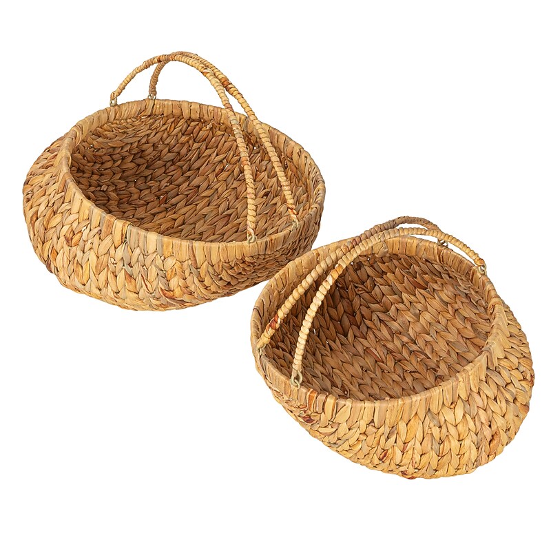 Household Essentials Water Hyacinth Handwoven Flower Baskets with Handles, Natural, 2/Set (HE1187) image 1