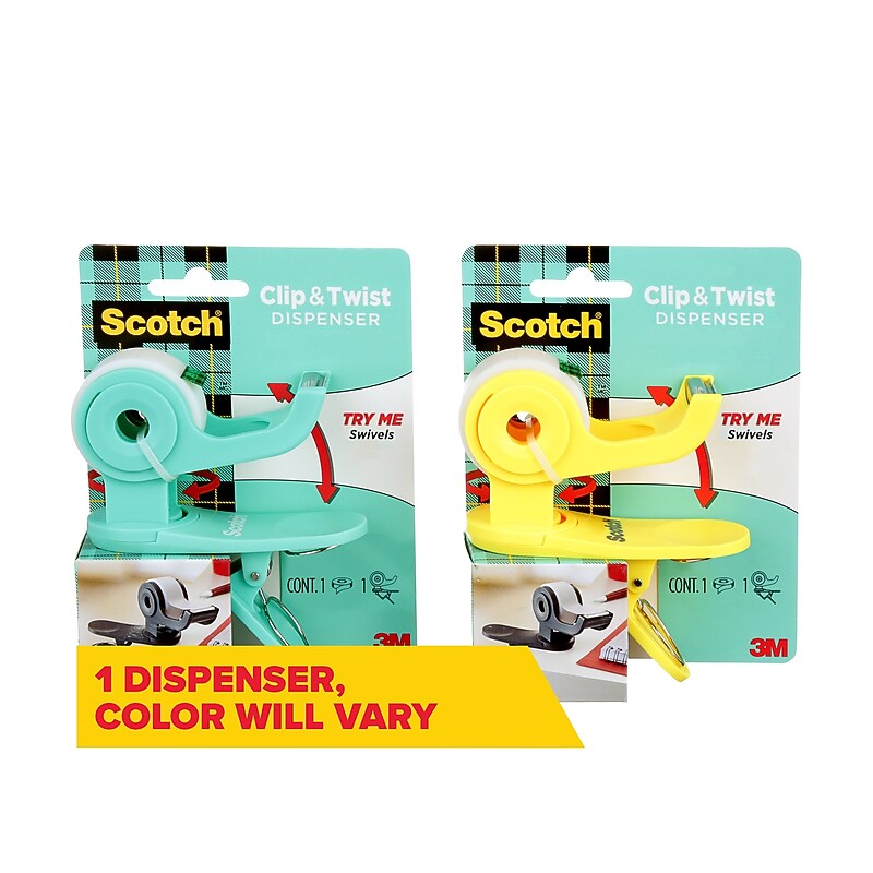 Scotch Clip & Twist Desktop Dispenser, 1" Core, Assorted Colors (C19-CLIP-MX-SR) image 1