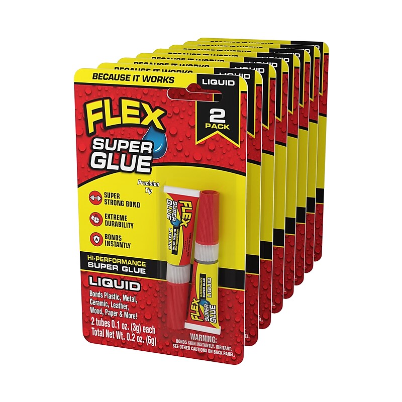 Flex Seal Liquid Super Glue, 0.2 oz., Clear, 2 Tubes/Pack, 8/Pack (SGLIQ2X3-CS) image 1