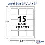 Avery Laser/Inkjet Media Labels, 2" x 2-11/16", White, 15/Sheet, 25 Sheets/Pack (6490)~#|#~63A41BB7-03E0-4CD5-8E6275EFE4DE6D07_sc7