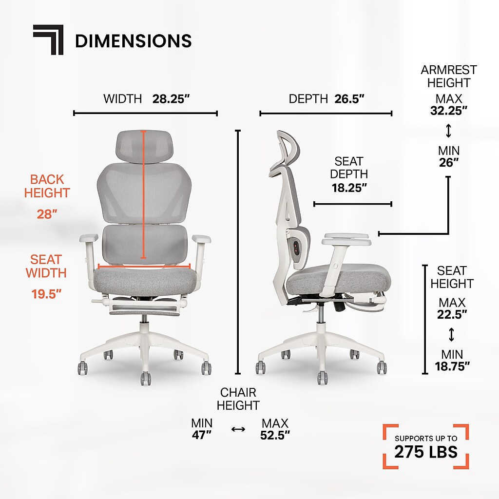 Dimensions diagram of chair with measurements