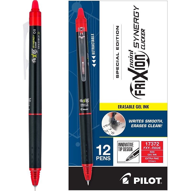 Pilot FriXion Synergy Clicker Erasable Gel Pen, Extra Fine Point, 0.5mm, Red Ink, Dozen (17372) image 1