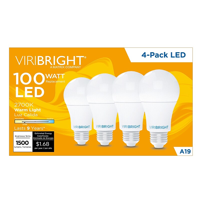 Viribright 14 Watts Warm White LED Household Bulb, 4/Pack (651640) image 1