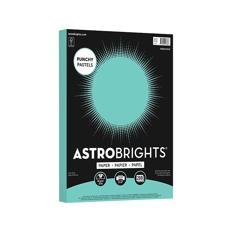 Astrobrights Punchy Pastels 8.5" x 11" Color Copy Paper, 24 lbs., Breezy Blue, 200 Sheets/Pack image 1