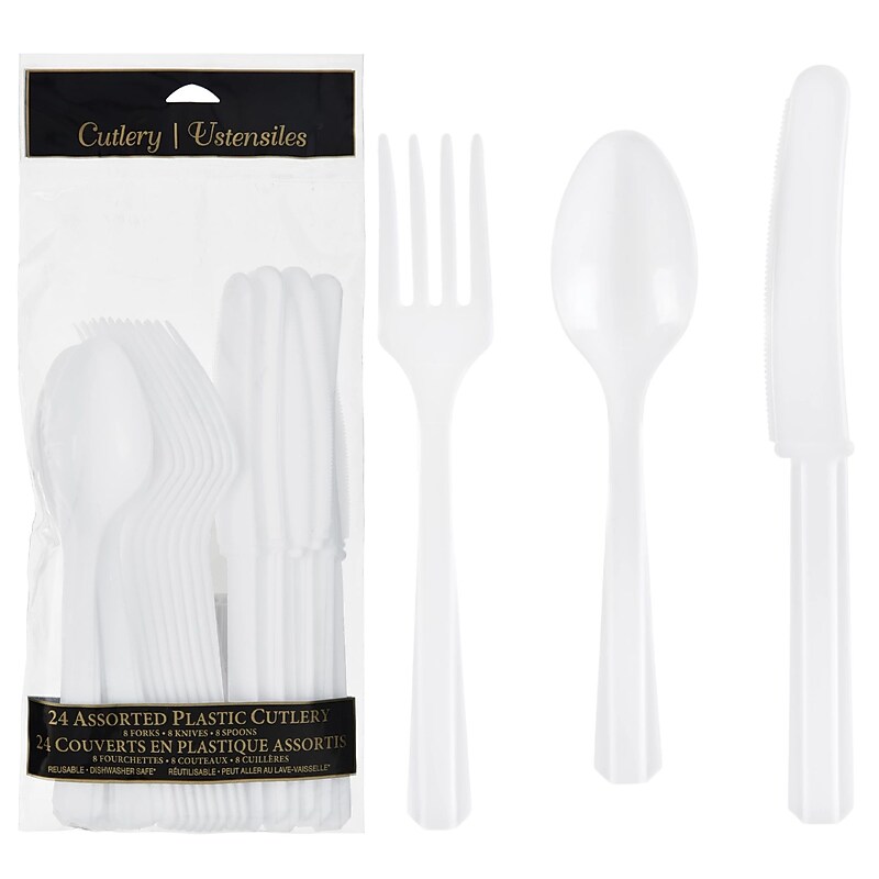 Party City Plastic Assorted Cutlery, Lightweight, White, 24 Pieces/Pack (AM4523-08) image 1