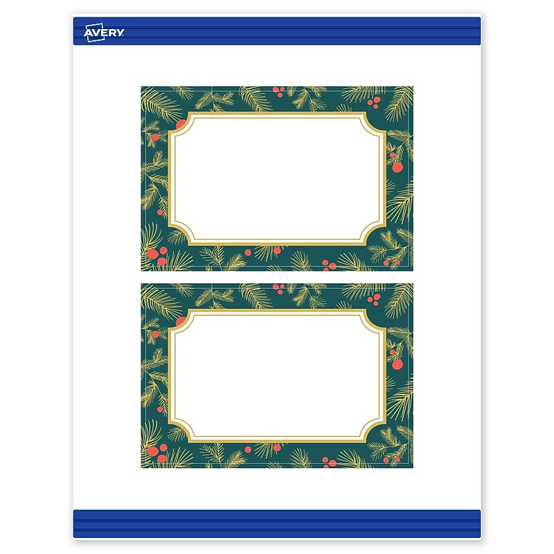 Avery Gold-Teal Berries Matte Blank Card, White, 20/Pack (S00-FF2) image 1