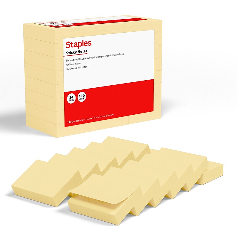 Staples Sticky Notes, 1 3/8" x 1 7/8", Sunshine Collection, 100 Sheets/Pad, 24 Pads/Pack (ST62865) image 1