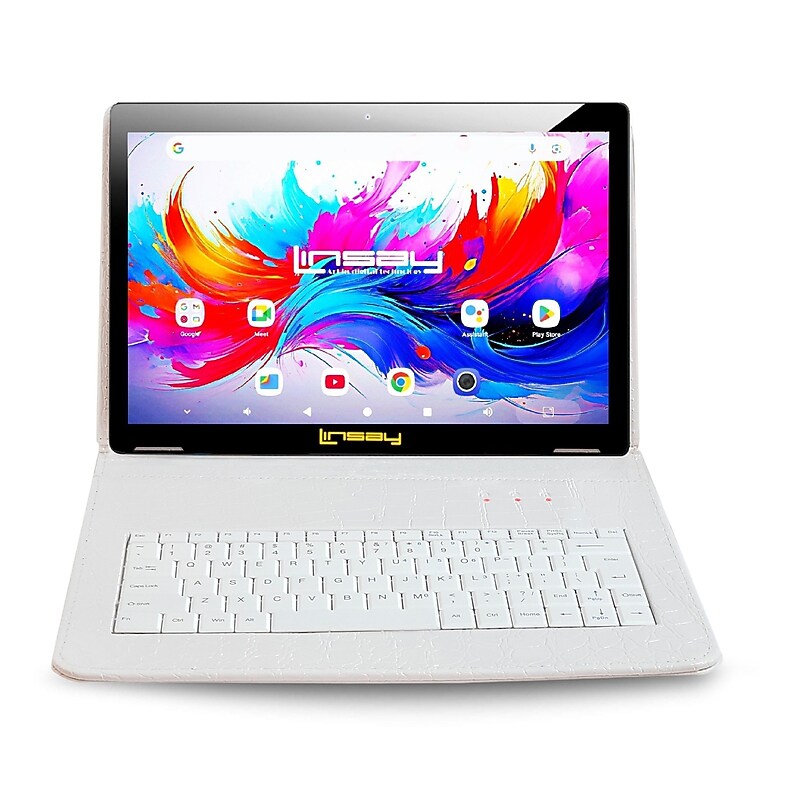 LINSAY F10 Series 10.1" Tablet, Wi-Fi, Octa Core, 256GB eMMC, Android 15, White Crocodile Keyboard Case (F10IPGKWPLUS) image 1
