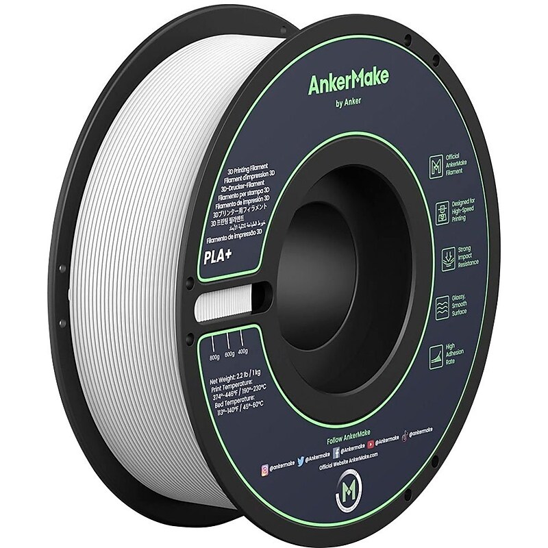 Anker PLA+ 1.75mm PLA Filament Spool for Ankermake M5, White, 2/Pack (V6110121) image 1