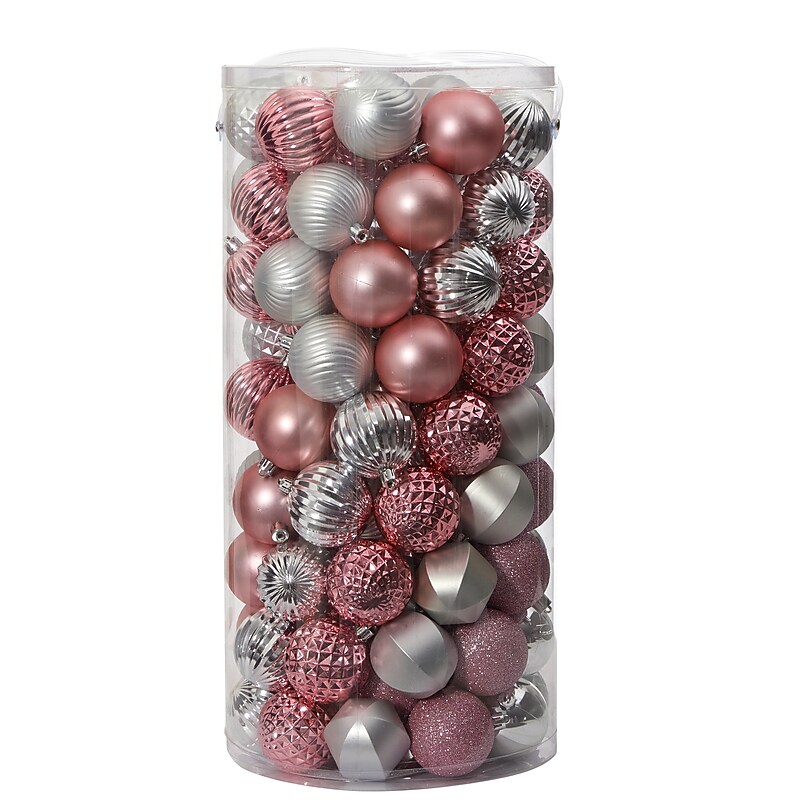 Nearly Natural Holiday Shatterproof Pink Christmas Tree Ornament Set, 60mm, 101/Set (D1002-PK) image 1