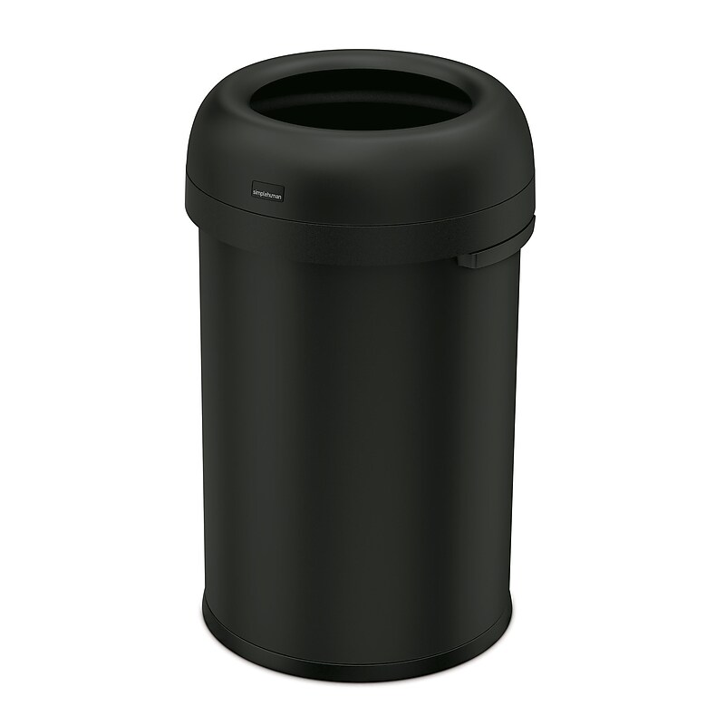 simplehuman Commercial Bullet Steel Trash Can with Open Lid, 30 Gallon, Matte Black (CW1493) image 1