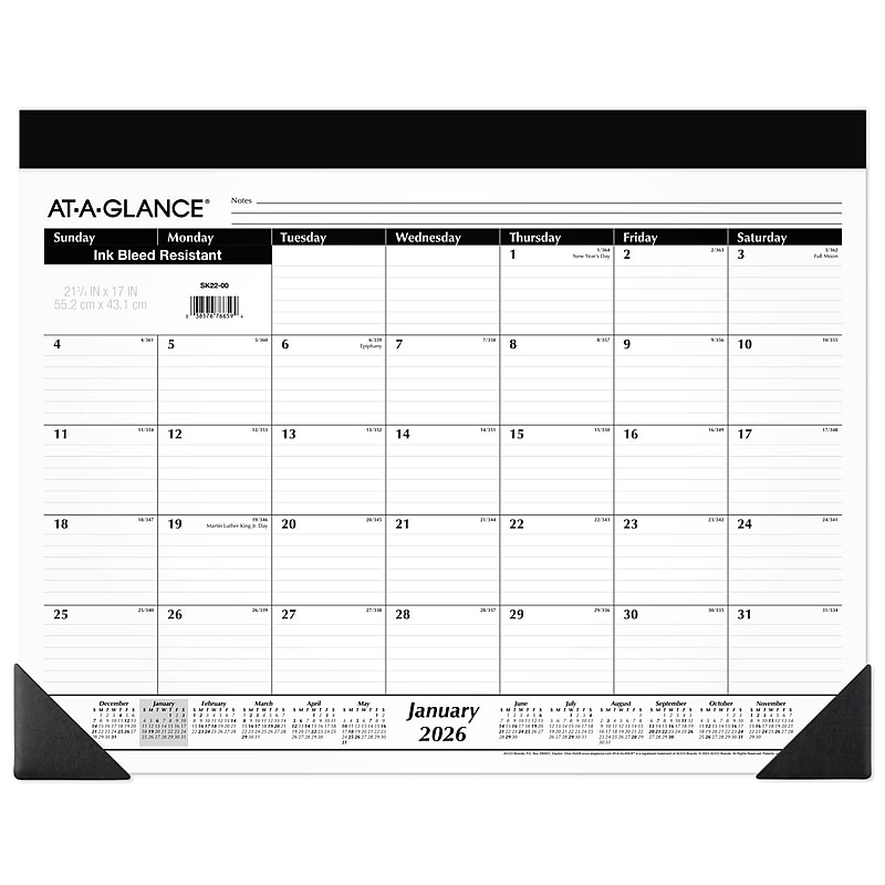 2026 AT-A-GLANCE 21.75" x 17" Monthly Desk Pad Calendar, White/Black (SK22-00-26) image 1