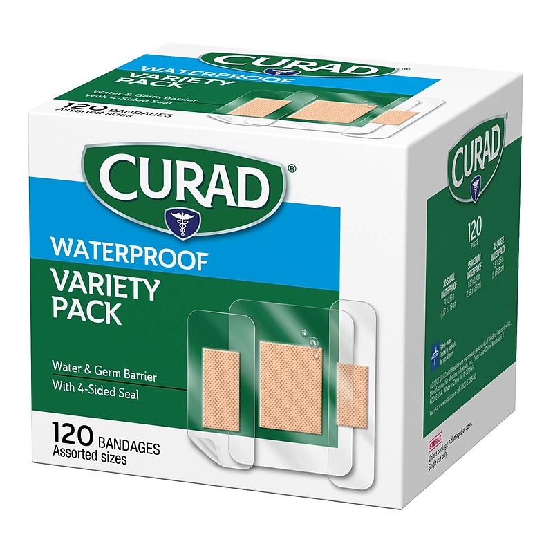 Curad Variety Pack Waterproof Adhesive Bandages, Assorted Sizes, Clear, 120 Bandages/Box, 24/Carton (CURVPACK8) image 1