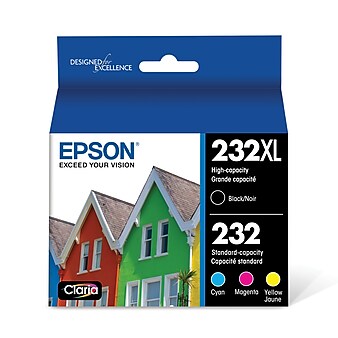 Epson 232XL/232 Black High Yield and Cyan/Magenta/Yellow Standard Yield Ink Cartridge, 4/Pack (T232XL-BCS)