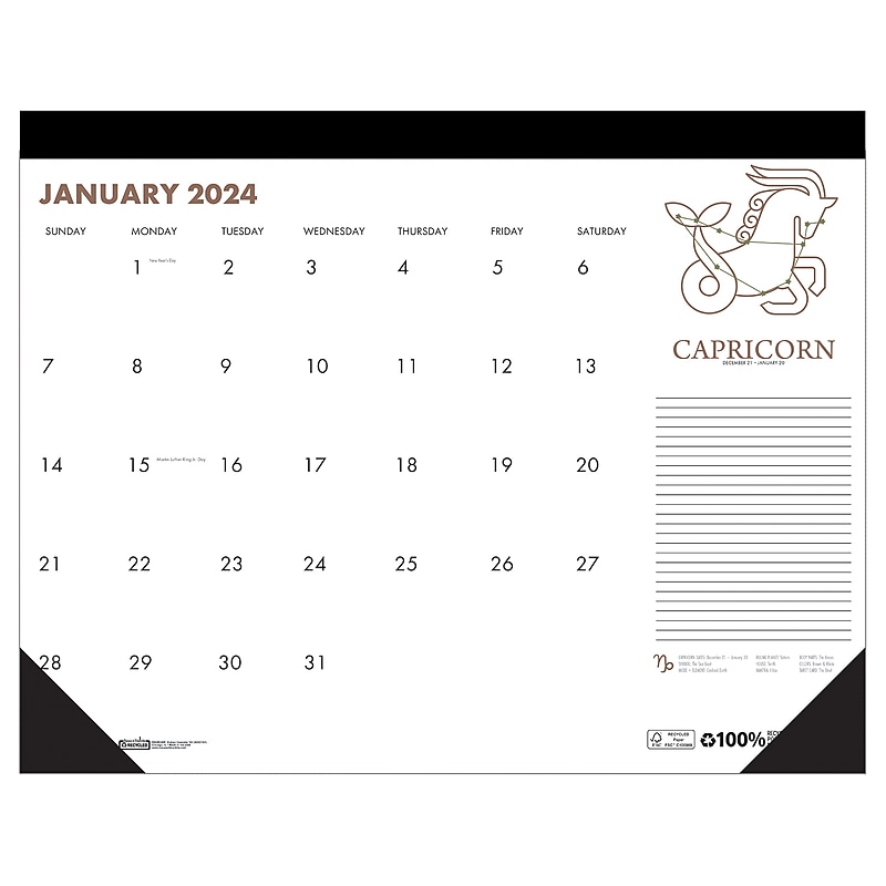 2024 House of Doolittle Zodiac 18.5" x 13" Monthly Desk Pad Calendar, White/Black (1676-24) image 1