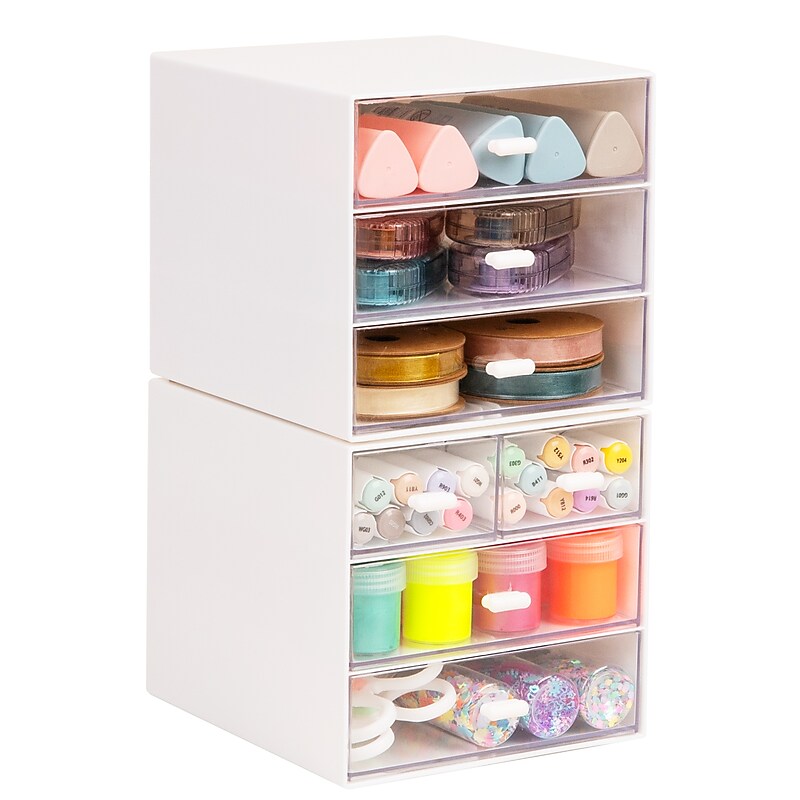 Mind Reader 7-Compartment Plastic Desk Organizer, White, 2/Set (MSORG-WHT) image 1