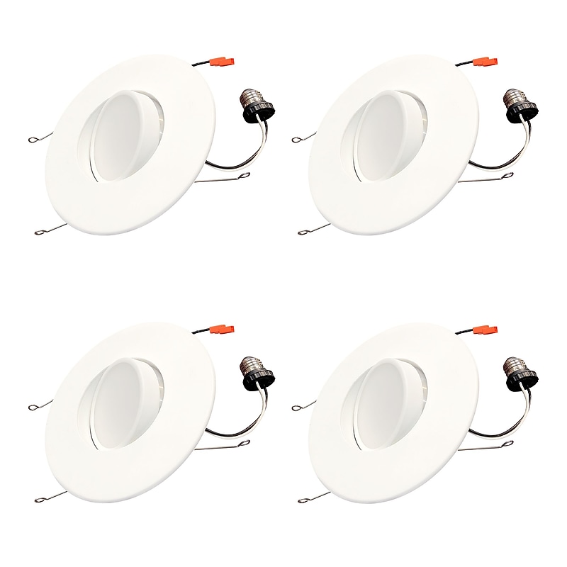 Bulbrite 14W Adjustable 5/6" Integrated LED Gimbal Downlight with E26 Quick Connect, 3000K Soft White, 1100 Lumens, 4/Pack image 1