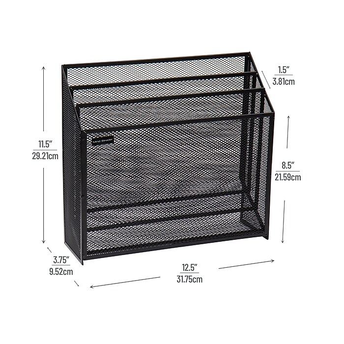 Mind Reader Metal Vertical Desktop Organizer Letter Tray, Black