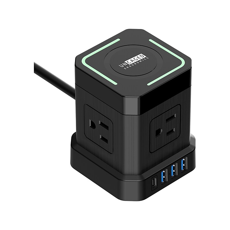 Uncaged Ergonomics Cube 4-Outlet 4-USB Port Surge Protector, 10', Black (WC-10-b) image 1