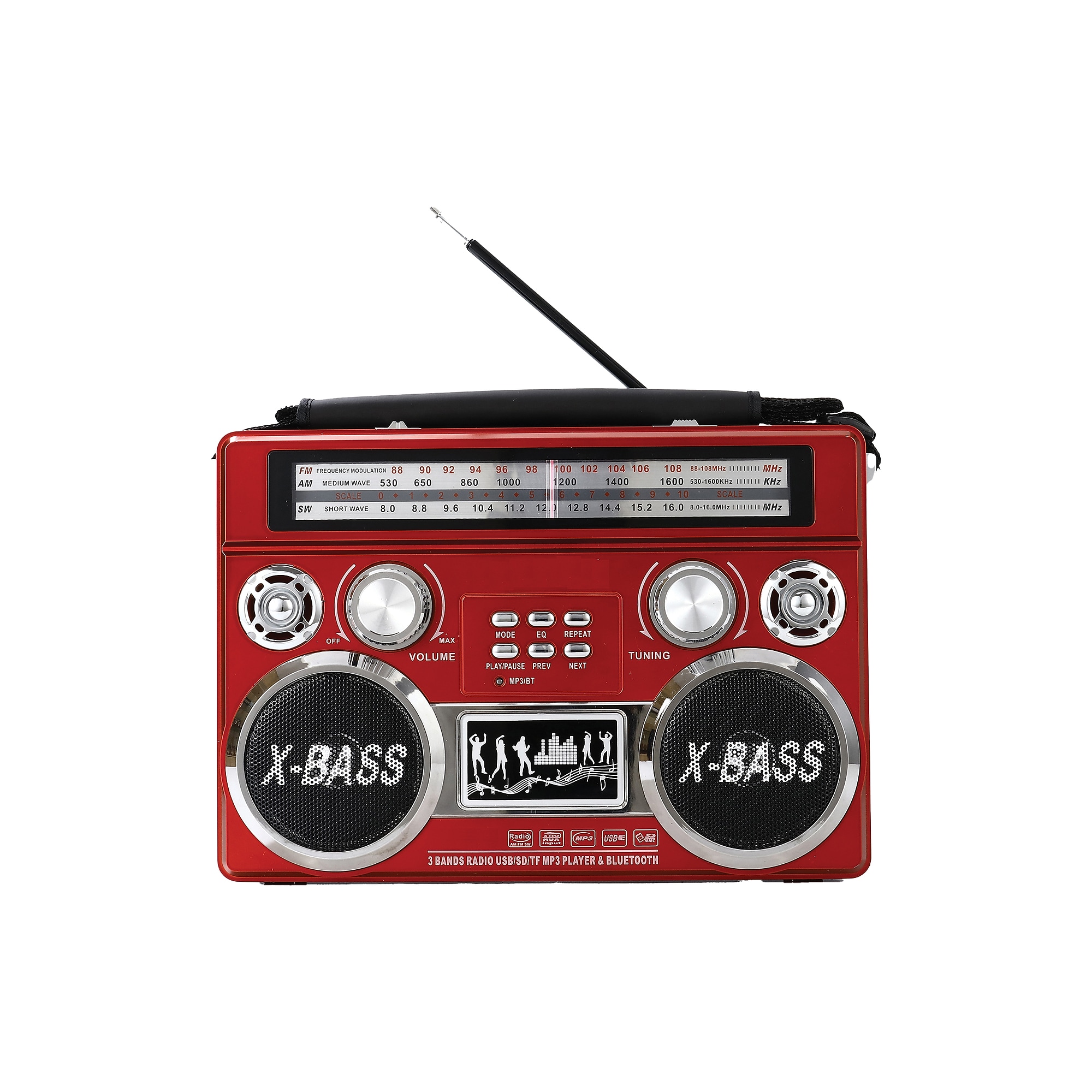Supersonic Wireless Bluetooth Portable 3-Band Radio with Flashlight, Red (SSCSC1097BTRED) Sansujyuku sansujyuku.com