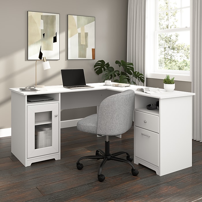 Bush Home Cabot 60W L Shaped Computer Desk with Storage, White