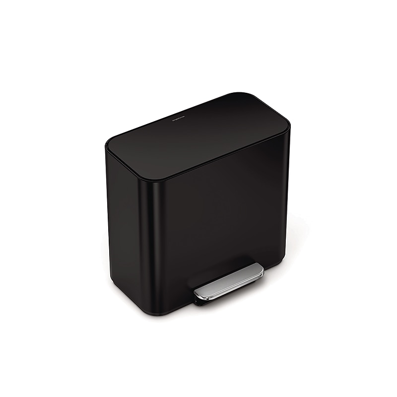 simplehuman Office Mini Steel Trash & Recycling Step Can, 4 Gallon, Matte Black (CW2121) image 1