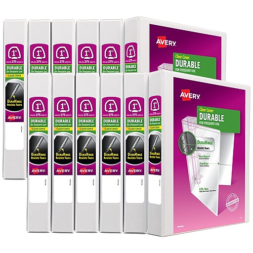 Avery 1" 3Ring View Binders, DRing, White, 12/Pack (09301CT) Staples