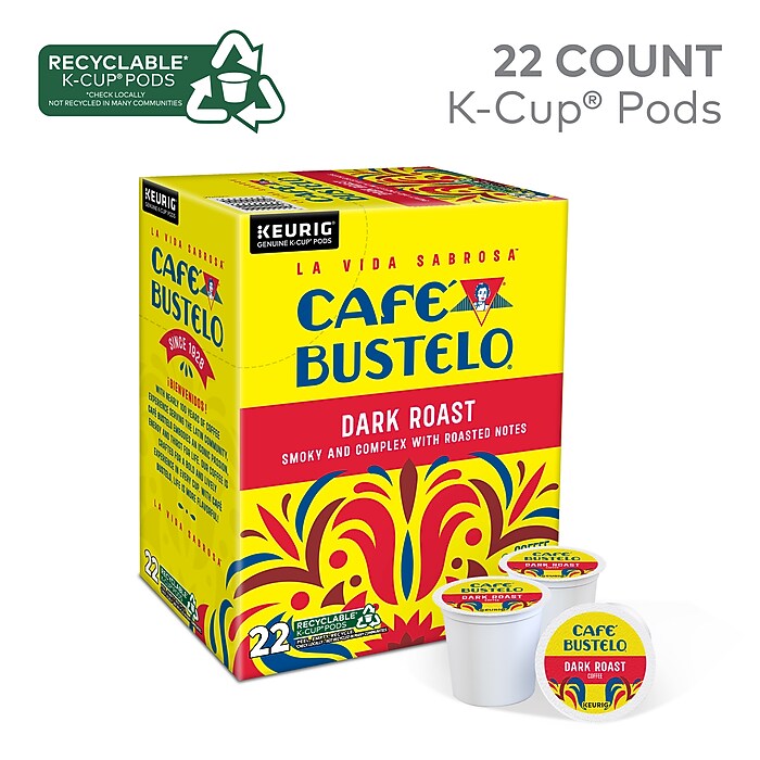 Cafe Bustelo Coffee Keurig K-Cup Pods, Dark Roast, 22 Pods/Box  (5000389574) | Staples