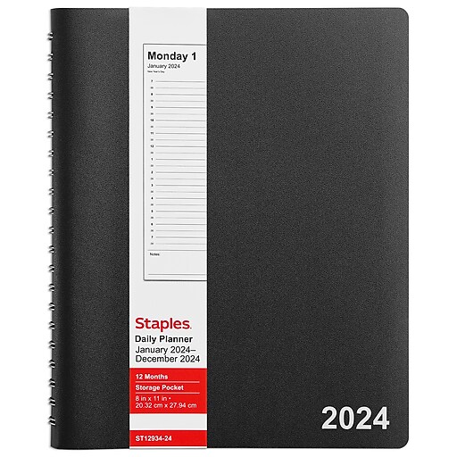 2024 Staples 8" x 11" Daily Appointment Book, Assorted Colors (ST12934
